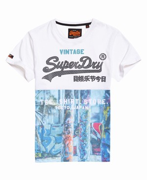 Superdry Ing Shop Panel All Over Print Férfi Pólók Fehér/Szürke/Kék | PFHQW0834